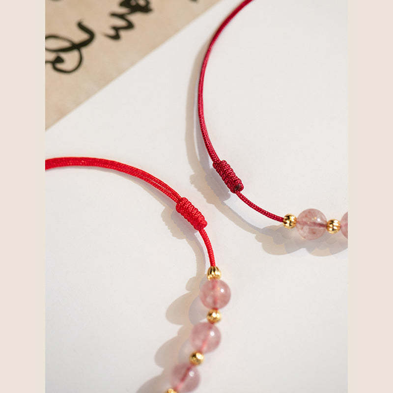 Strawberry Crystal Beads Luck Red String Anklet