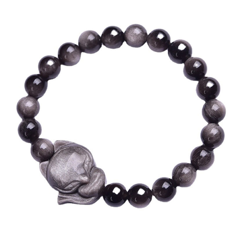 Natural Silver Sheen Obsidian Fox Protection Bracelet
