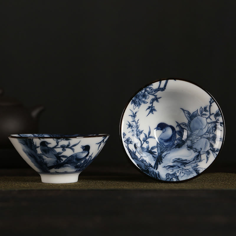 Flowers Fu Character Mountains Lotus Cherry Blossoms Ceramic Teacup Kung Fu Tea Cup