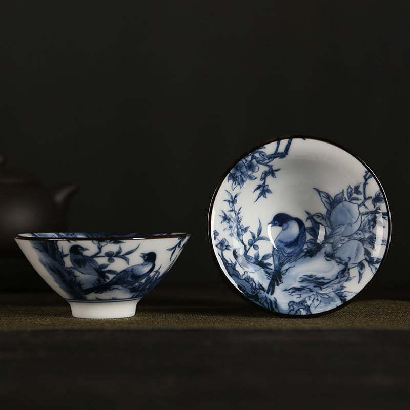 Flowers Fu Character Mountains Lotus Cherry Blossoms Ceramic Teacup Kung Fu Tea Cup