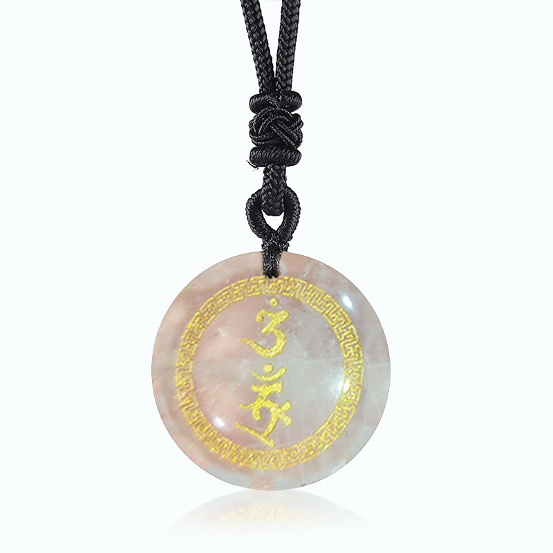 Surrounding Swastika Pattern Vajra Protection Mantra Natural Various Crystal Black Obsidian Fulfilment Necklace Pendant