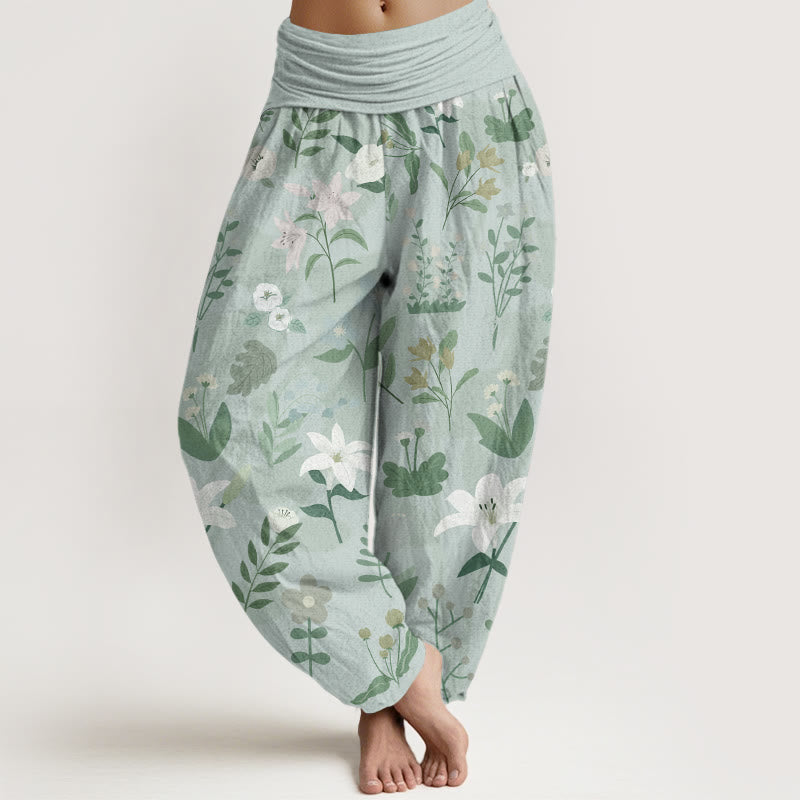 Casual Flower Plant Lily Women's Elastic Waist Harem Pants