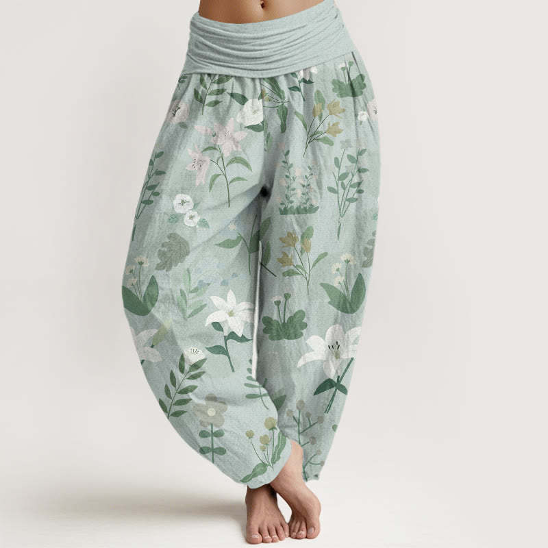 Casual Flower Plant Lily Women's Elastic Waist Harem Pants