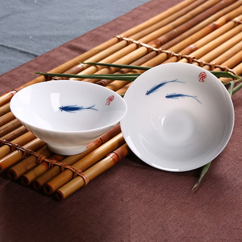 Jingdezhen Blue and White Porcelain Koi Fish Ceramic Teacup Kung Fu Tea Cups