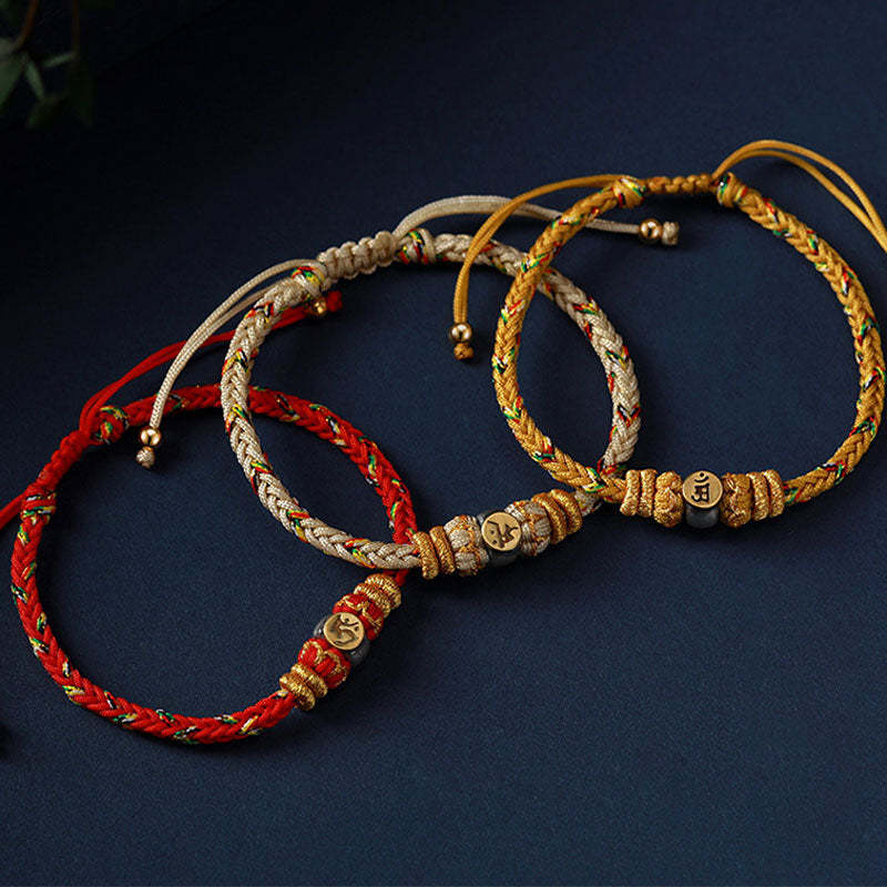Chinese Zodiac Natal mystic zen Silver Luck Braided String Bracelet