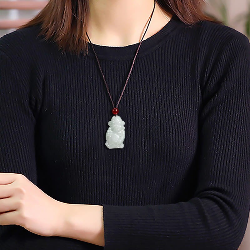 Natural Jade Chinese God of Wealth Caishen Ingot Luck Necklace Pendant