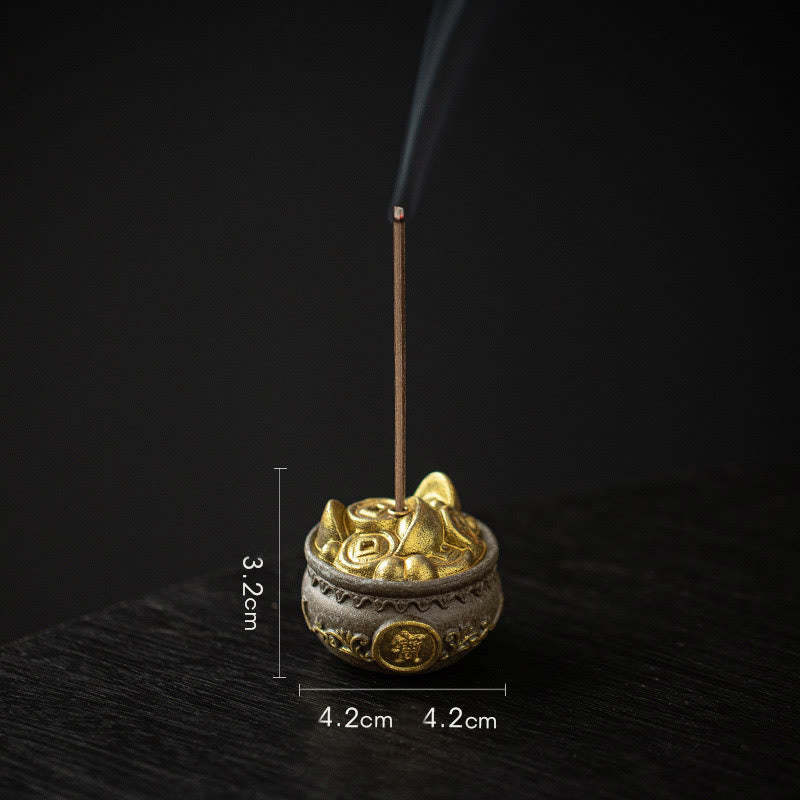 Small Treasure Bowl Lucky Bag Bagua Tray Healing Ceramic Stick Incense Burner Decoration