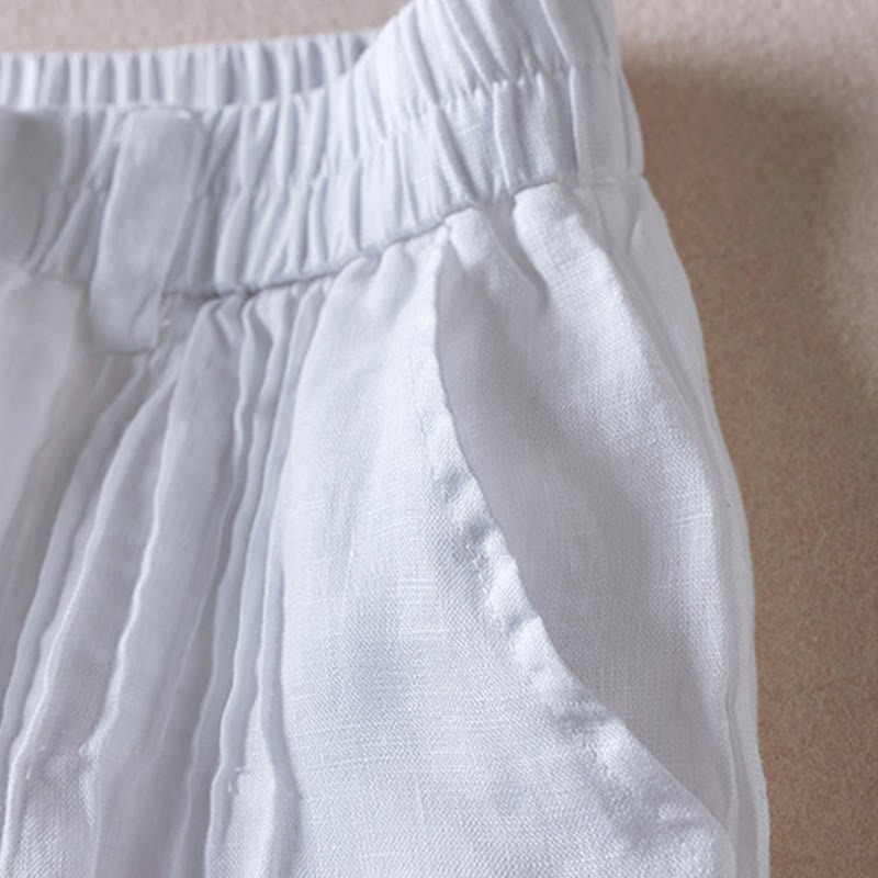 Summer Daily Simple Wrinkle Design Cotton Linen Women's Shorts With Pockets