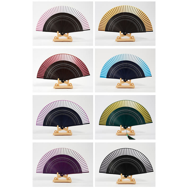 Gradient Color Hollow Engraved Handheld Bamboo Folding Fan