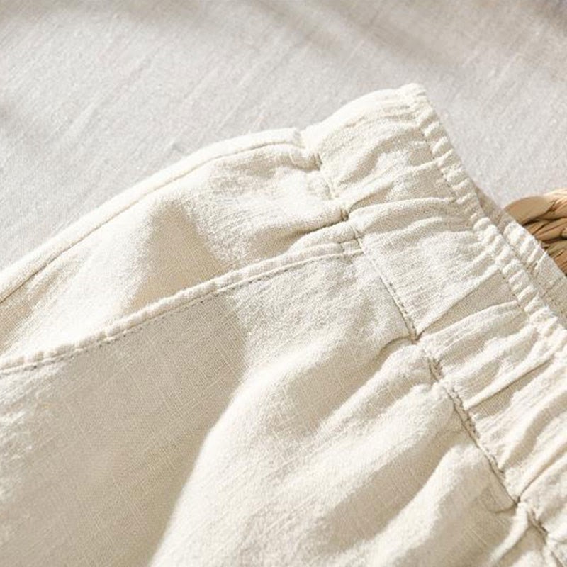 Summer Casual Drawstring Ramie Linen Men's Pants With Pockets