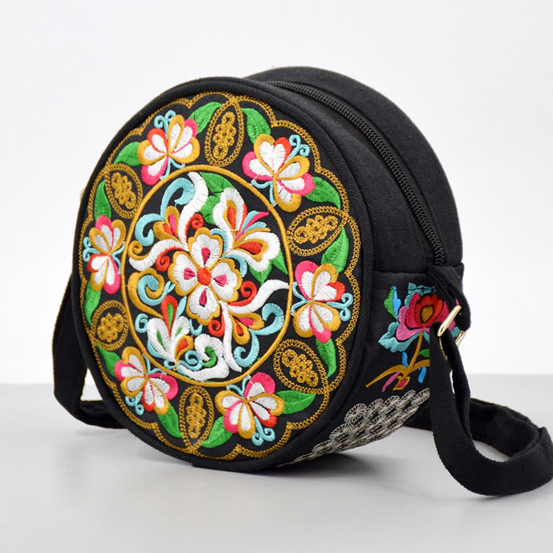 Money Tree Galsang Inula Flower Peony Rose Peacock Double-Sided Embroidery Canvas Shopping Purse Handbag Crossbody Bag