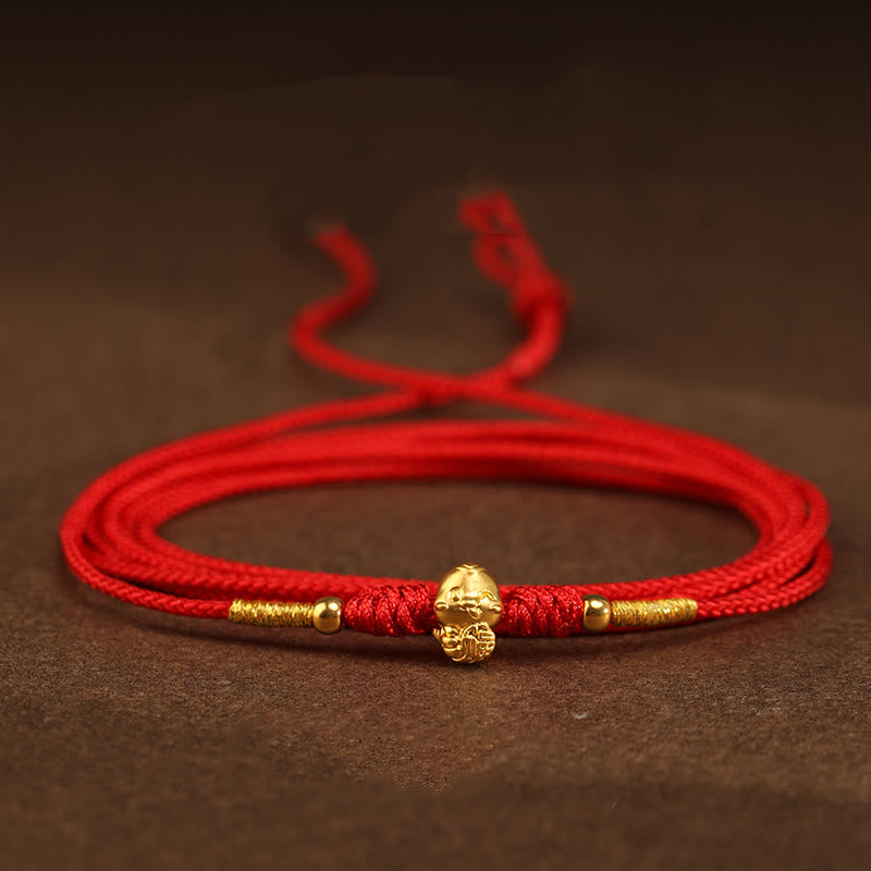 999 Gold Ingot Coin Ruyi Gourd Fu Character Year of the Snake Red String Belly Chain