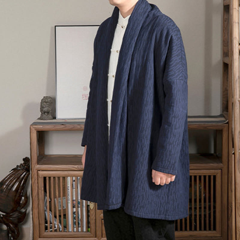 Fall Simple Jacquard Zen Plush Cotton Lined Men's Mid-length Coat Clothing