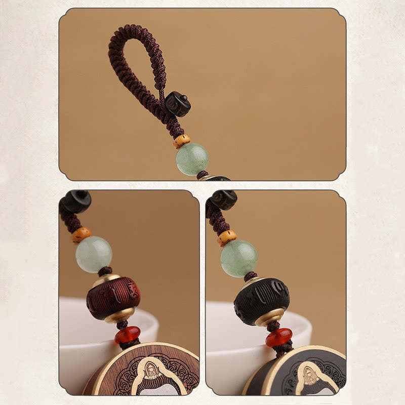 Ebony Wood Rosewood mystic zen Avalokitesvara Om Mani Padme Hum Balance Car Key Chain Decoration