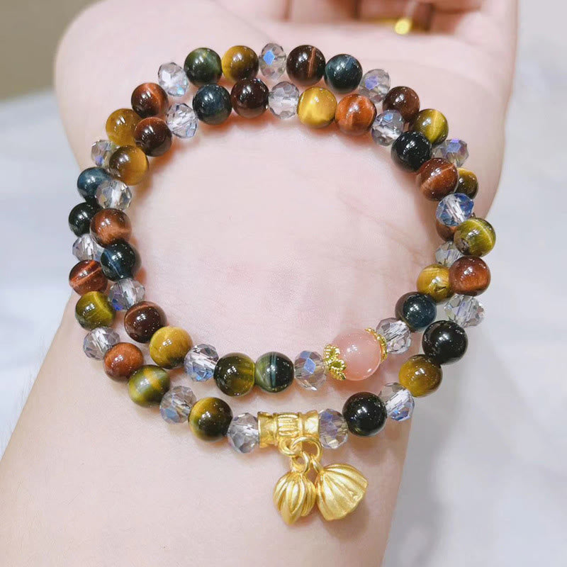 Colorful Tiger Eye Lotus Multi-circle Elastic Rope Protection Bracelet