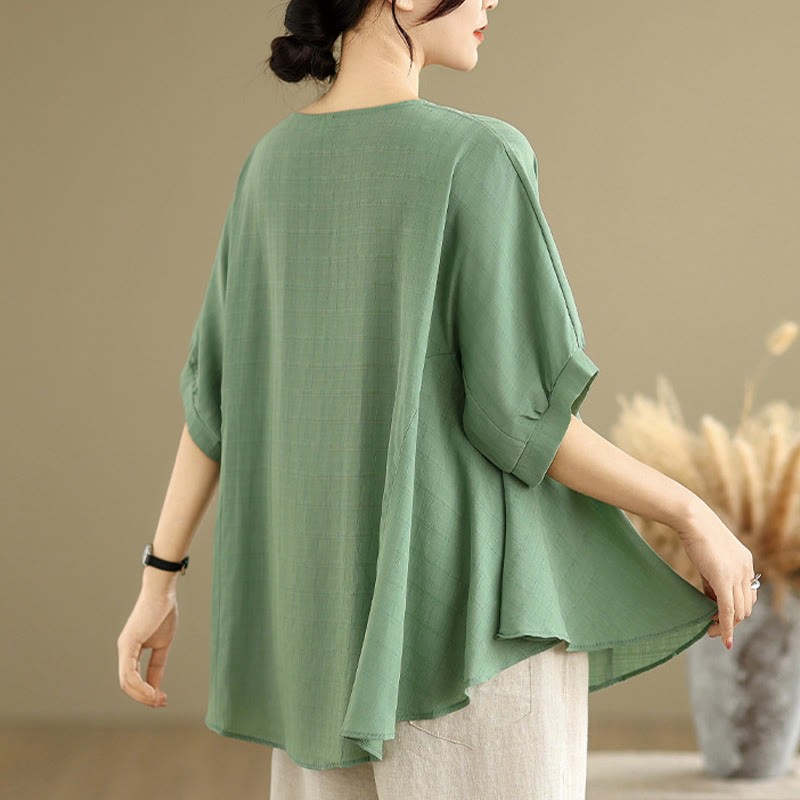 Casual Solid Color Half Sleeve Half Button Women's T-Shirt