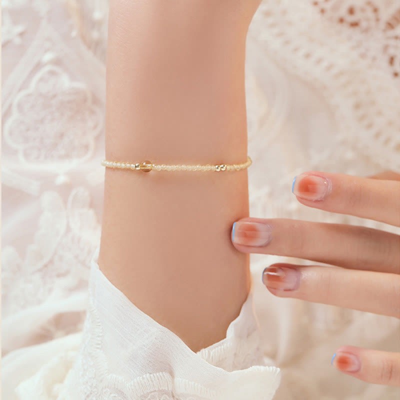 2mm Ultra-thin Citrine 14K Gold Plated Copper Beads Protection Bracelet
