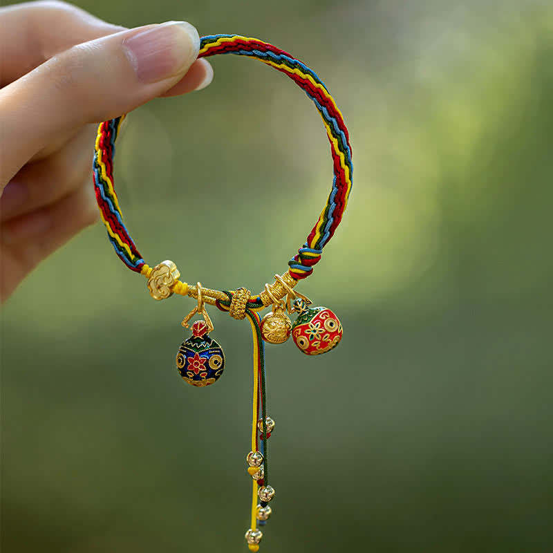Gold Swallowing Beast Family Luck Reincarnation Knot Colorful String Bracelet