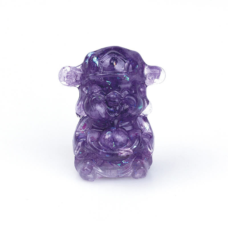 God of Wealth Amethyst Crystal Resin Energy Fortune Home Decoration