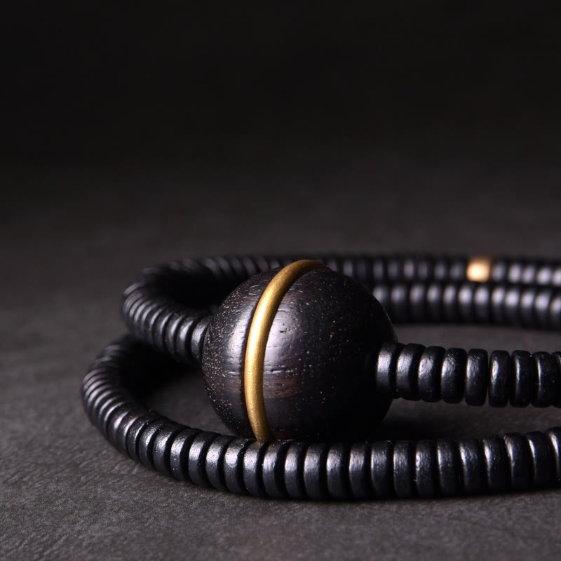 Ebony Wood Copper Brass Balance Ball Cuboid Double Wrap Bracelet Necklace