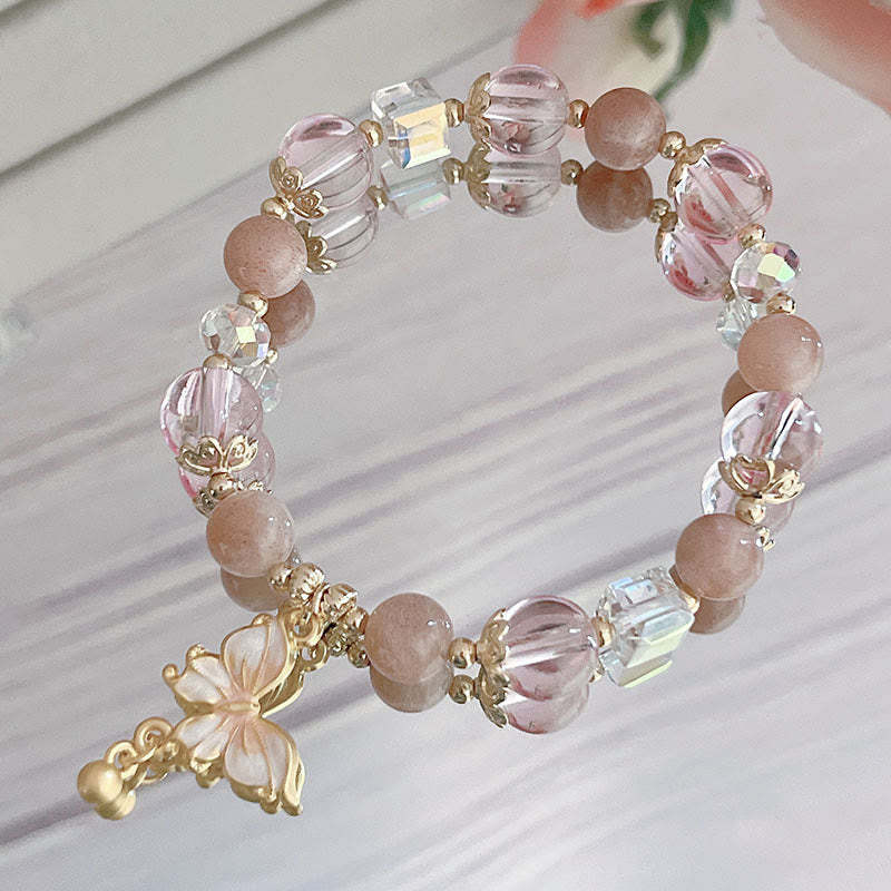 Natural Amethyst Sun Stone Butterfly Peace Bracelet