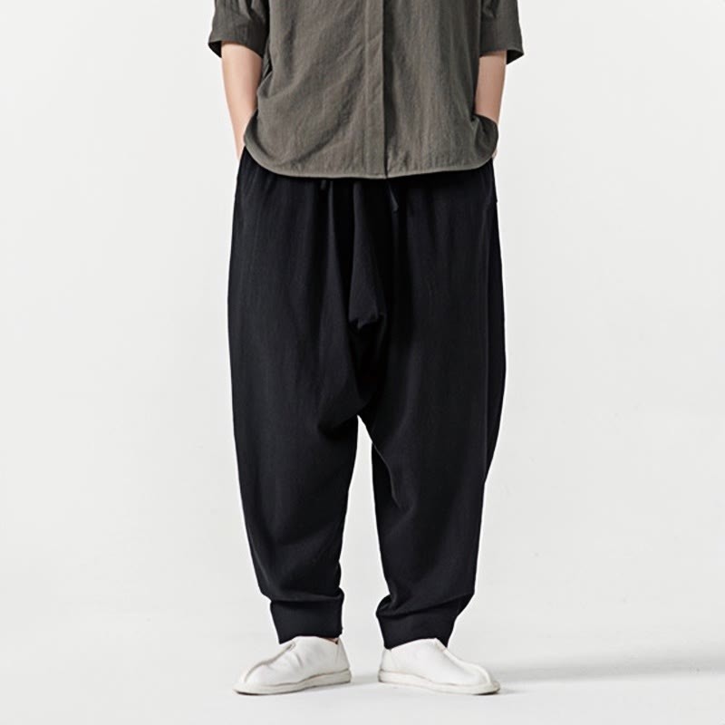 Solid Color Drawstring Men's Harem Pants With PocketsAnkle-Length (9 Length)