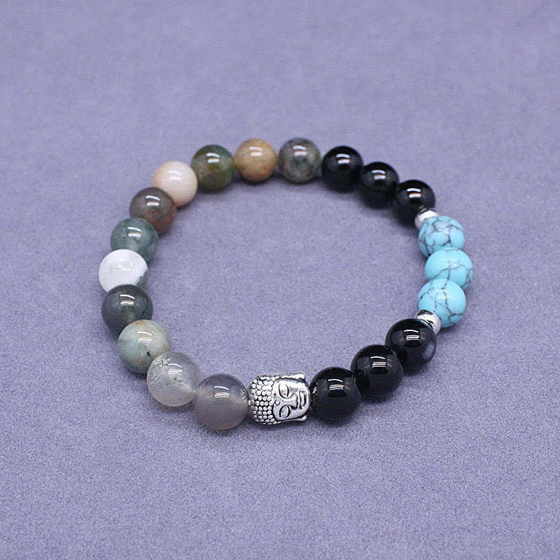 Natural Black Onyx White Stone Green Aventurine Tiger Eye Agate Mixed Color mystic zen Head Protection Bracelet