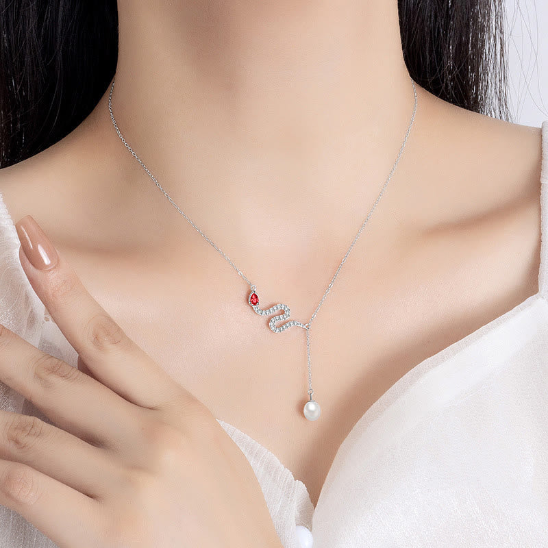 925 Sterling Silver Pearl Year Of The Snake Blessing Necklace Pendant