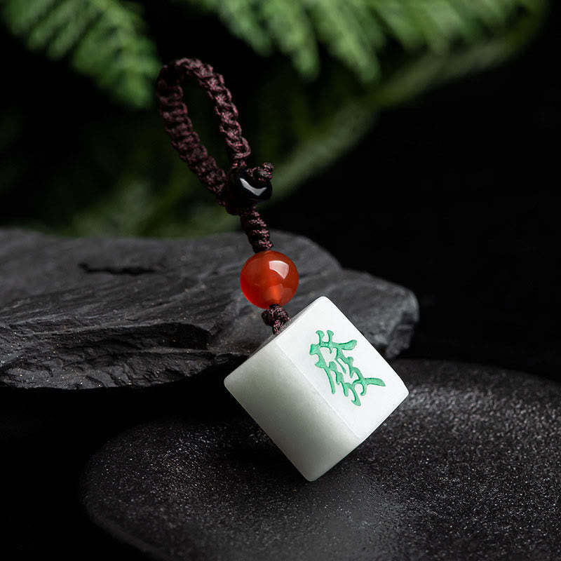 Natural Jade Mahjong Fa Character Wealth Prosperity Phone Hanging Key Chain Decoration
