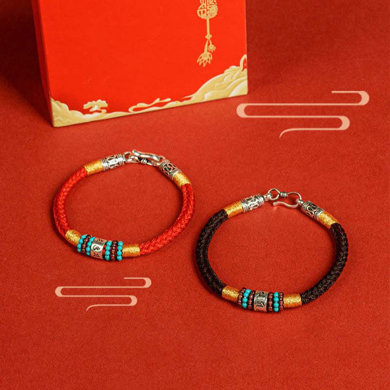 Red String Black String Six True Words 925 Sterling Silver Connection Bracelet