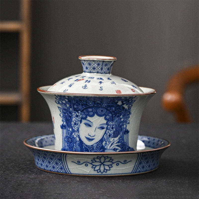 Jingdezhen Dragon Phoenix Pavilion Pine Flower Ceramic Gaiwan Sancai Teacup Kung Fu Tea Cup And Saucer With Lid 170ml