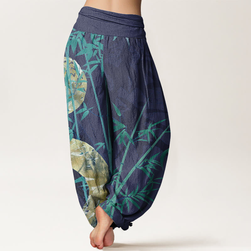 Snake Surrounding Bamboo Pattern Women's Elastic Waist Harem Pants