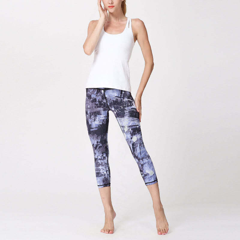 Cherry Blossoms Sakura Lines Print Sports Yoga Cropped Leggings Women's Yoga Capri Pants