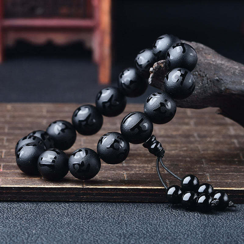 Tibet White Crystal Black Onyx Om Mani Padme Hum Meditation Bracelet