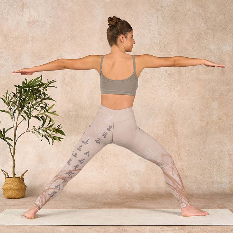 Calligraphy Orchid Print Gym Leggings Women's Yoga Pants