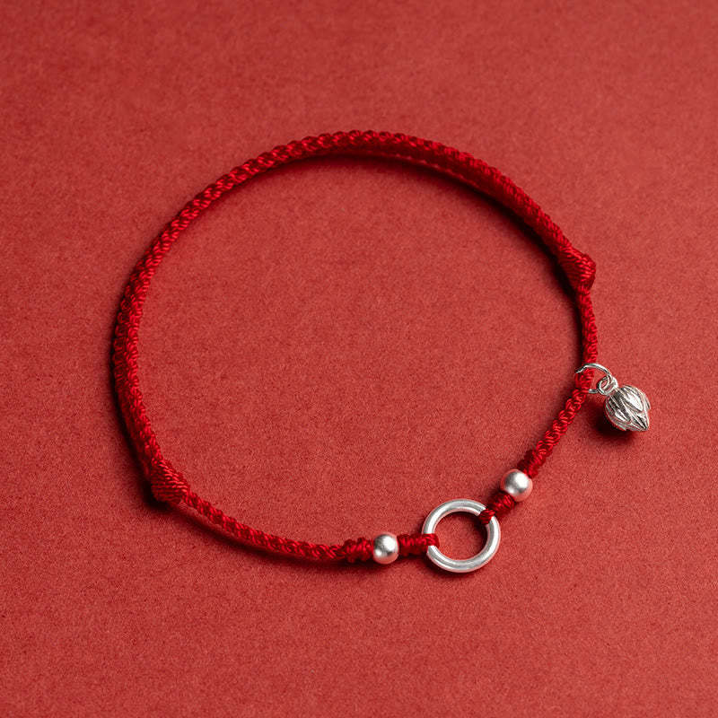925 Sterling Silver Lucky Fortune Peace Joy Lotus Peace Buckle Red String Bracelet