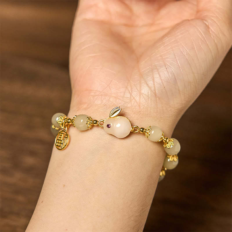 Natural Hetian Jade Fu Character Fu Brand Rabbit Abundance Bracelet