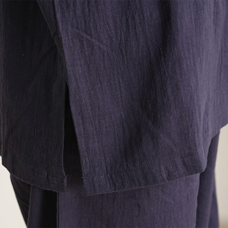 2Pcs V-Neck Three Quarter Sleeve Shirt Top Pants Meditation Zen Tai Chi Cotton Linen Clothing Women's Set