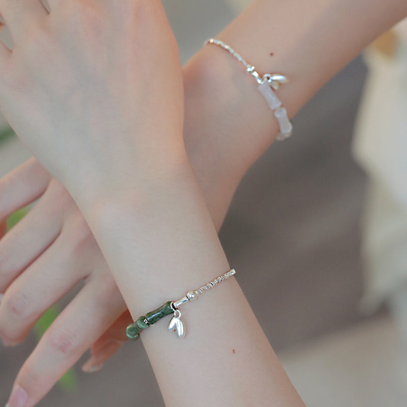 925 Sterling Silver Peridot Bamboo Pattern Luck Bracelet