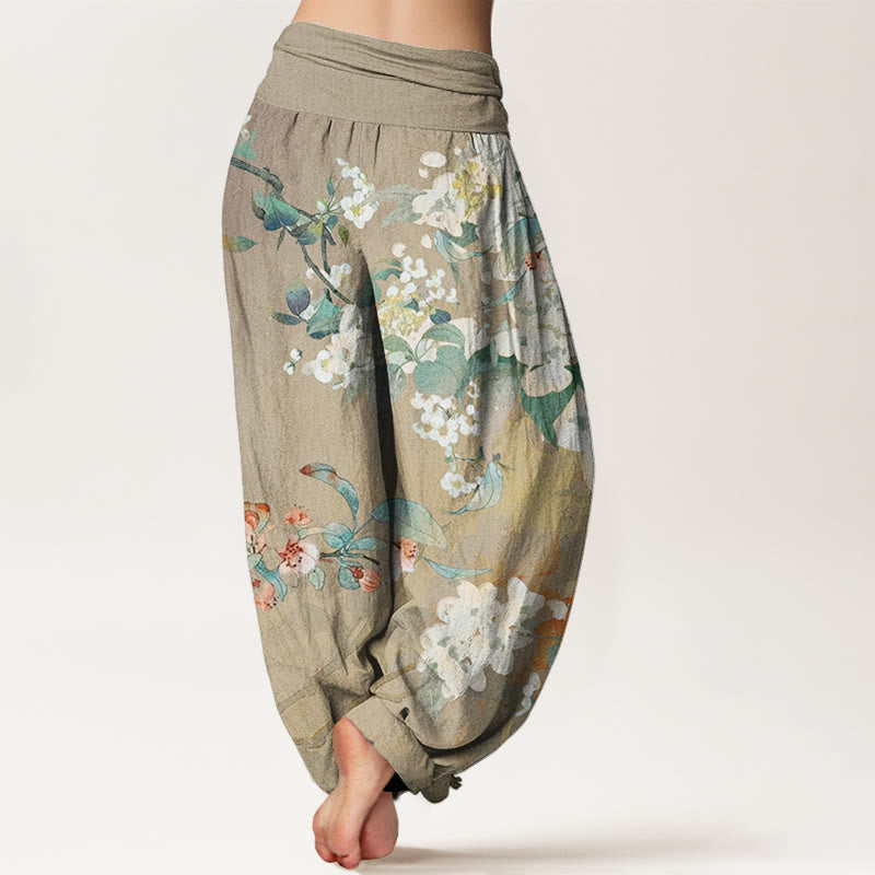Casual Branch Flower Butterfly Women's Elastic Waist Harem Pants