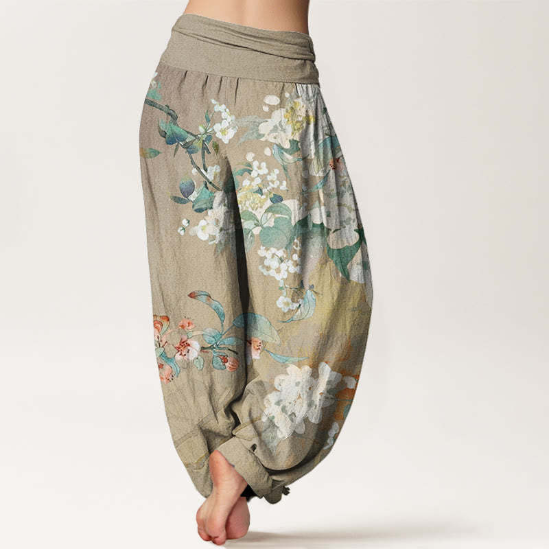 Casual Branch Flower Butterfly Women's Elastic Waist Harem Pants
