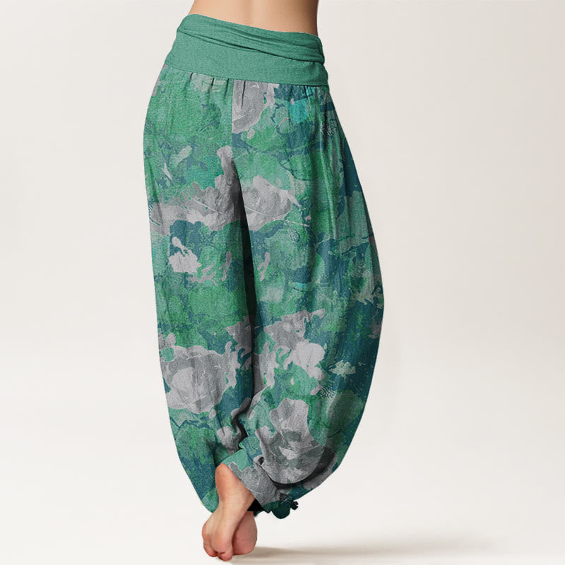 Rose Flowers Pattern Women's Elastic Waist Harem Pants