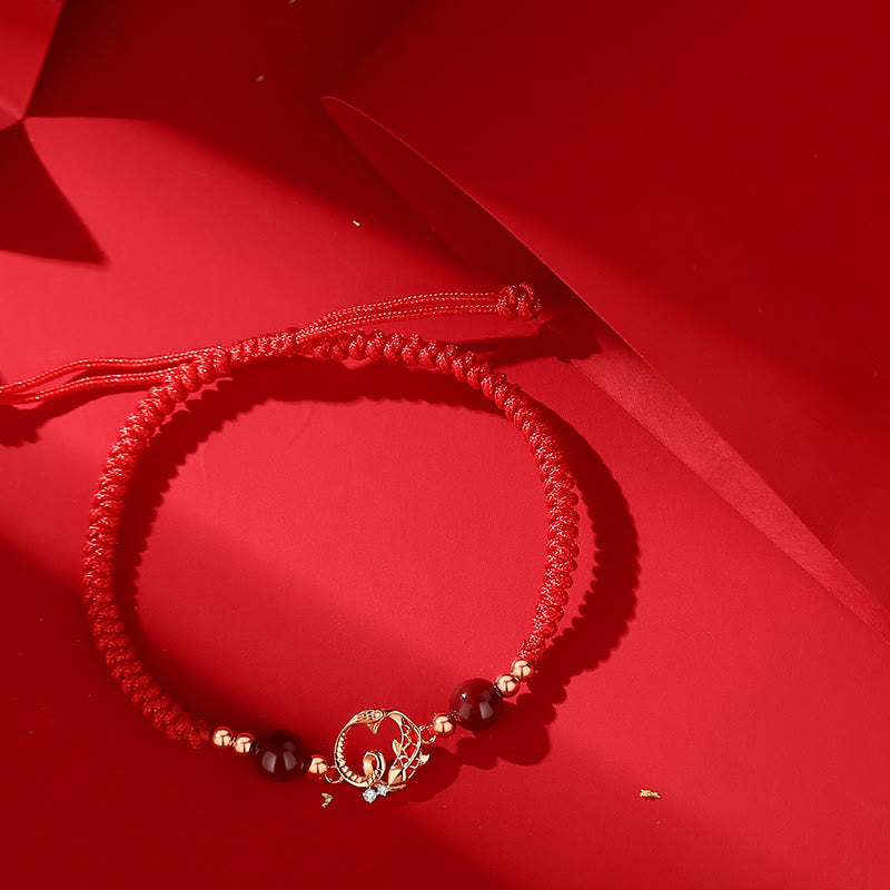 925 Sterling Silver Hetian Jade Cinnabar Koi Fish Year Of Snake Red String Protection Braided Bracelet