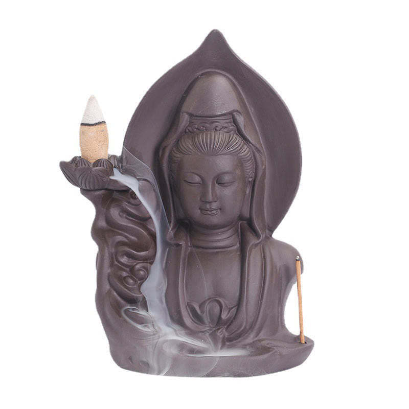 Tibetan Avalokitesvara mystic zen Lotus Healing Backflow Smoke Fountain Incense Burner