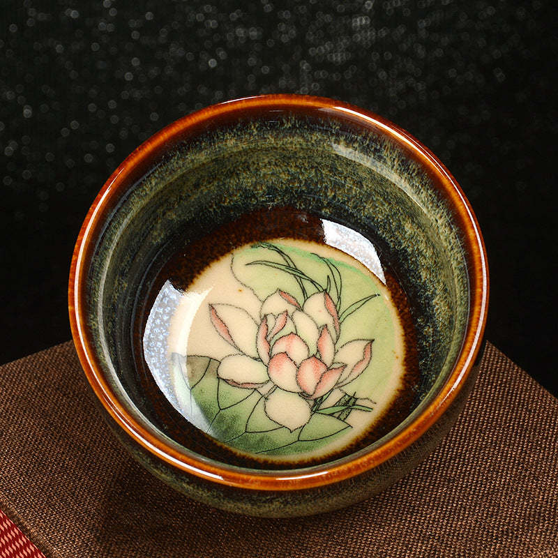 Lotus Dragon Phoenix Koi Fish Chinese Jianzhan Ceramic Teacup Kung Fu Tea Cup 110ml