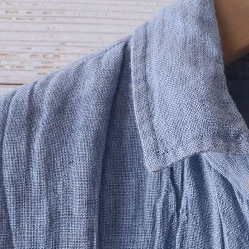 Men's Shirt Solid Color Lapel Top Short Sleeve Comfy Button Crease Linen Shirt