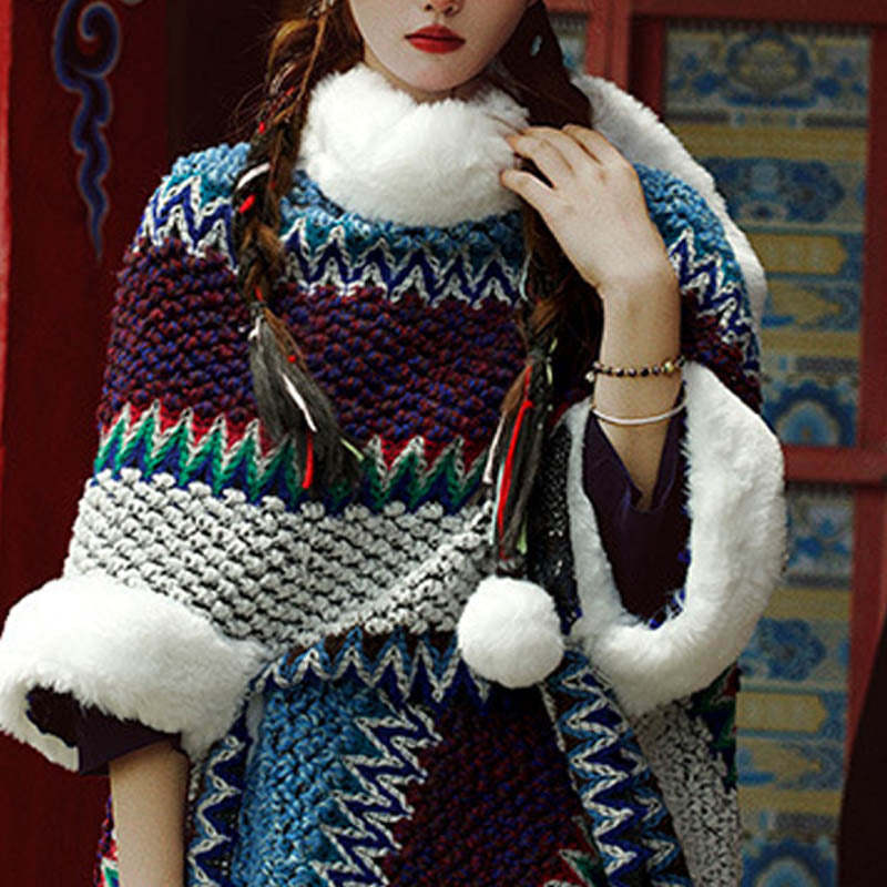 Tibetan Multicolored Striped Shawl Winter Cozy Travel Scarf Wrap
