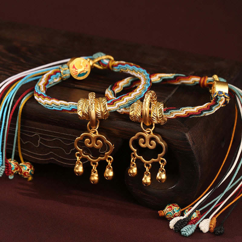Handmade Dunhuang Color Deer Auspicious Cloud Peace Lock Bell Healing Reincarnation Knot Bracelet