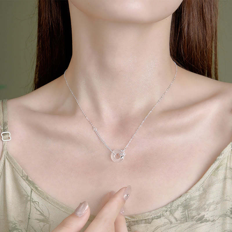 925 Sterling Silver Tulip Chalcedony Peace Buckle Fortune Necklace Pendant