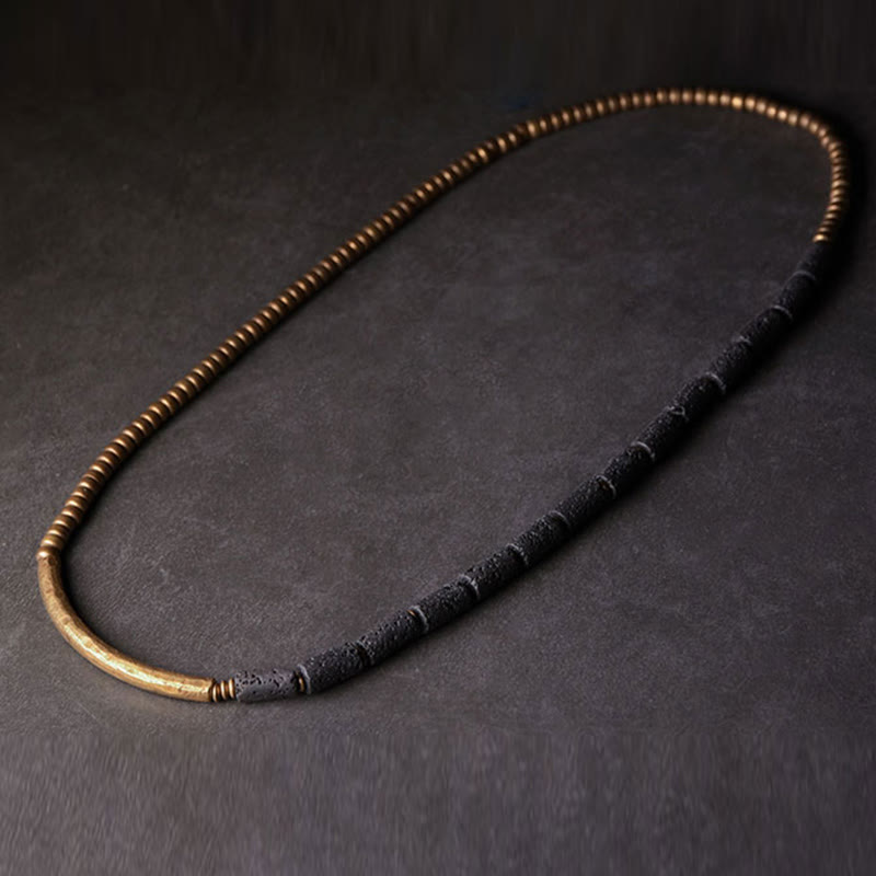 Vintage Lava Rock Copper Brass Multi-turn Wrap Calm Bracelet